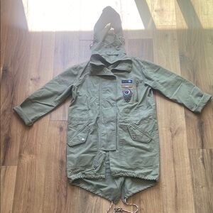 AFRM Olive Green Hooded Raincoat with Patches